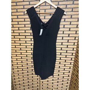 Bebe Black Ribbed Bodycon Mini Dress Size Small